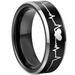 **COI Titanium Black Silver Heartbeat & Heart Ring-3503