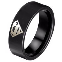 *COI Black Titanium Super Man Pipe Cut Flat Ring-JT3526AA