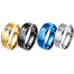 **COI Titanium Black/Gold Tone/Silver/Blue Cross Beveled Edges Ring-3537