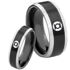 COI Titanium Black Silver Color Green Blue Lantern Beveled Edges Ring-3679