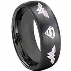 *COI Black Tungsten Carbide Super Man & Wonder Women Ring-TG3682