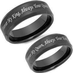 **COI Black Titanium King Queen Beveled Edges Ring-3801