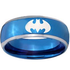 *COI Titanium Blue Silver Bat Man Beveled Edges Ring-1983