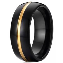 COI Titanium Black Gold Tone Center Groove Ring-3866