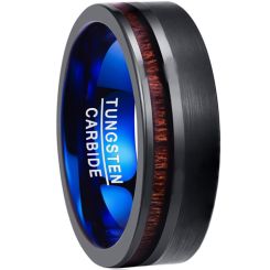COI Tungsten Carbide Black Blue Offset Wood Ring-TG3901