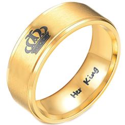 *COI Gold Tone Titanium King Crown Step Edges Ring-3988
