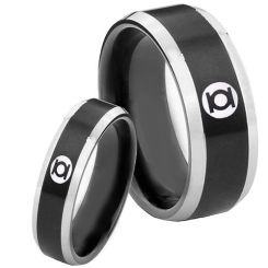 COI Tungsten Carbide Black Silver Color Green Blue Lantern Beveled Edges Ring-TG4446