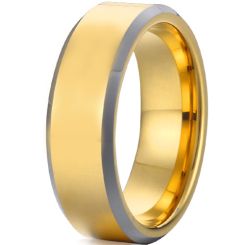 *COI Tungsten Carbide Gold Tone Silver Beveled Edges Ring-TG4491