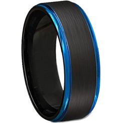 *COI Titanium Black Blue Step Edges Ring-JT5059