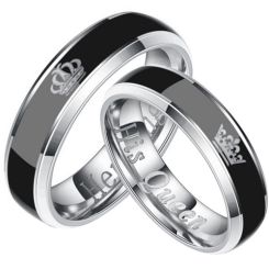 *COI Titanium Black Silver King Queen Crown Ring-2094