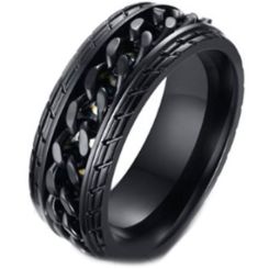 *COI Titanium Black/Gold Tone/Silver Tire Tread Ring-5262