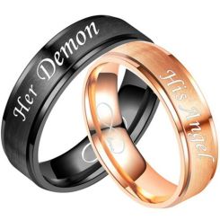 **COI Tungsten Carbide Her Demon/His Angel Step Edges Ring-5335