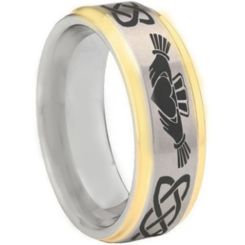 COI Tungsten Carbide Gold Tone Silver Mo Anam Cara Celtic Step Edges Ring-5443