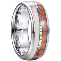 COI Tungsten Carbide Deer Antler Wood Abalone Shell Dome Court Ring-5461