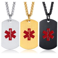 COI Titanium Silver/Gold Tone/Black Medical Alert Tag Pendant-5522