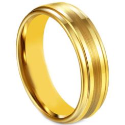 COI Gold Tone Tungsten Carbide Center Line Step Edges Ring-5599
