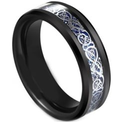 COI Black Tungsten Carbide Dragon Beveled Edges Ring-5607