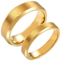 COI Gold Tone Tungsten Carbide Sandblasted Beveled Edges Ring-5618