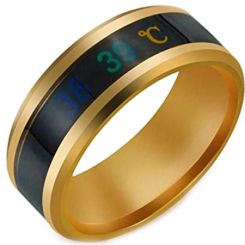 COI Tungsten Carbide Black Gold Tone Temperature Sensor Beveled Edges Ring-5664
