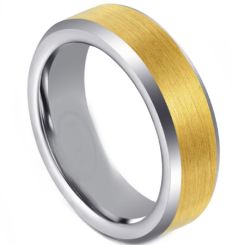 COI Tungsten Carbide Gold Tone Silver Beveled Edges Ring-5671
