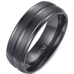 COI Black Titanium Center Groove Step Edges Ring-5699