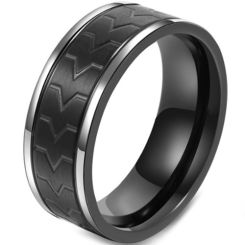 *COI Titanium Black Silver Grooves Ring-5799