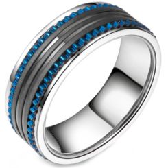 **COI Titanium Black Blue Tire Tread Ring-5802