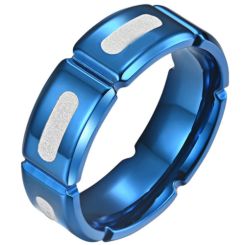 COI Titanium Blue Silver Grooves Ring-5811