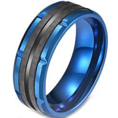 **COI Titanium Black Blue Tire Tread Ring-5820