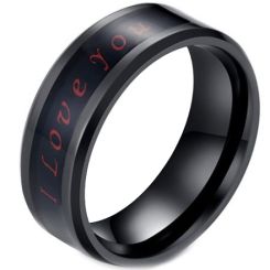 *COI Titanium Black Red I Love You Beveled Edges Ring-5839