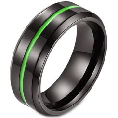 COI Black Titanium Green/Purple/Rose Center Groove Beveled Edges Ring-5882