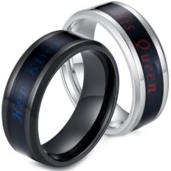 *COI Titanium Black/Silver Her King His Queen Beveled Edges Ring-5908