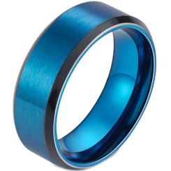 *COI Titanium Black Blue Beveled Edges Ring-5909