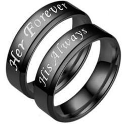 *COI Black Tungsten Carbide His Always Her Forever Beveled Edges Ring-5953