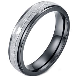 *COI Titanium Black Silver Heartbeat & Heart Ring-5961