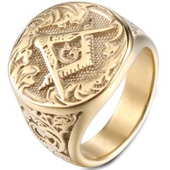 *COI Gold Tone Titanium Masonic Freemason Ring-6017