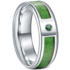 *COI Titanium Wood Beveled Edges Ring With Cubic Zirconia-6886AA