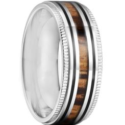 *COI Titanium Black Silver Milgrain Step Edges Ring With Wood-6900BB