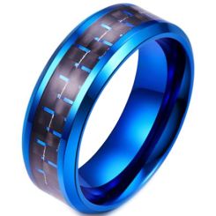 **COI Blue Titanium Beveled Edges Ring With Black Blue/Green/Red Carbon Fiber -6917BB