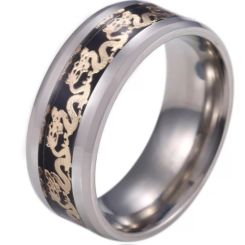 **COI Titanium Beveled Edges Ring With Dragon-6919BB