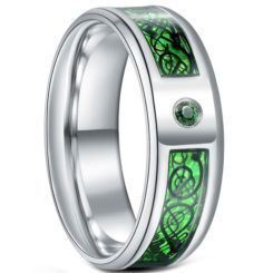 **COI Titanium Dragon Beveled Edges Ring With Created Green Emerald-6922BB
