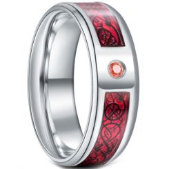 **COI Titanium Dragon Beveled Edges Ring With Created Pink Red Sapphire-6923BB
