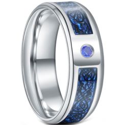 **COI Titanium Dragon Beveled Edges Ring With Created Blue Sapphire-6924BB