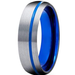 **COI Titanium Blue Silver Offset Grooves Dome Court Ring-6928BB