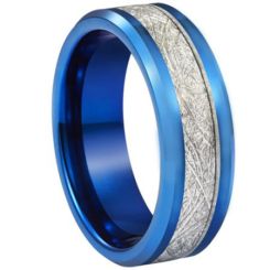 **COI Blue Titanium Beveled Edges Ring With Meteorite-6936BB