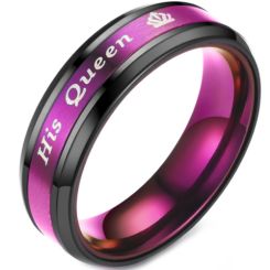 **COI Titanium Black Purple His Queen Crown Beveled Edges Ring-6940BB