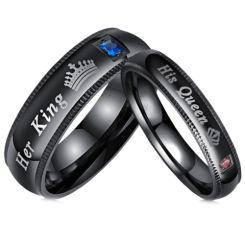 **COI Black Titanium His Queen/Her King & Crown Ring With Cubic Zirconia-6942BB