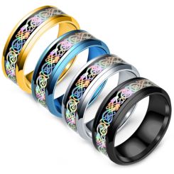 **COI Titanium Black/Silver/Blue/Gold Tone Rainbow Color Dragon Beveled Edges Ring-6943BB