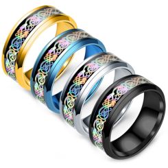 **COI Titanium Black/Silver/Blue/Gold Tone Rainbow Color Dragon Beveled Edges Ring-6943BB