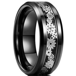 **COI Black Tungsten Carbide Gears Beveled Edges Ring-6951DD